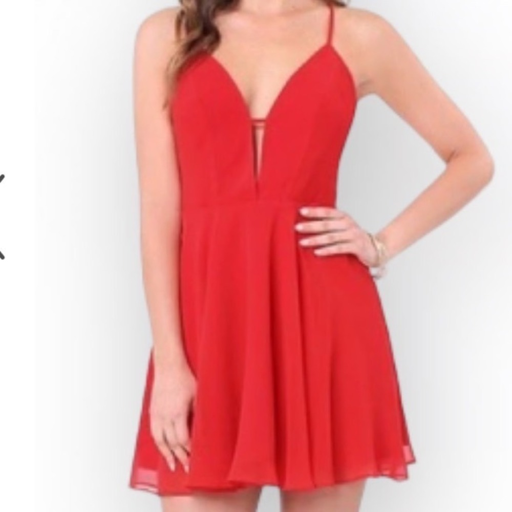 Bebe Cross Back NWT Skater Dress Red Plunging V-Neck Mini Festival Sexy Size 10